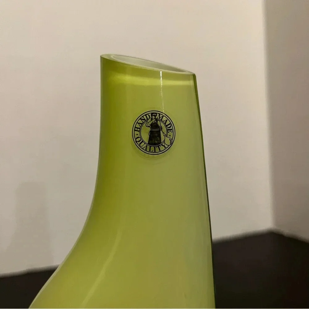 Vintage Ikea Okkso Cased Lime Green Glass Vase 8” Tall